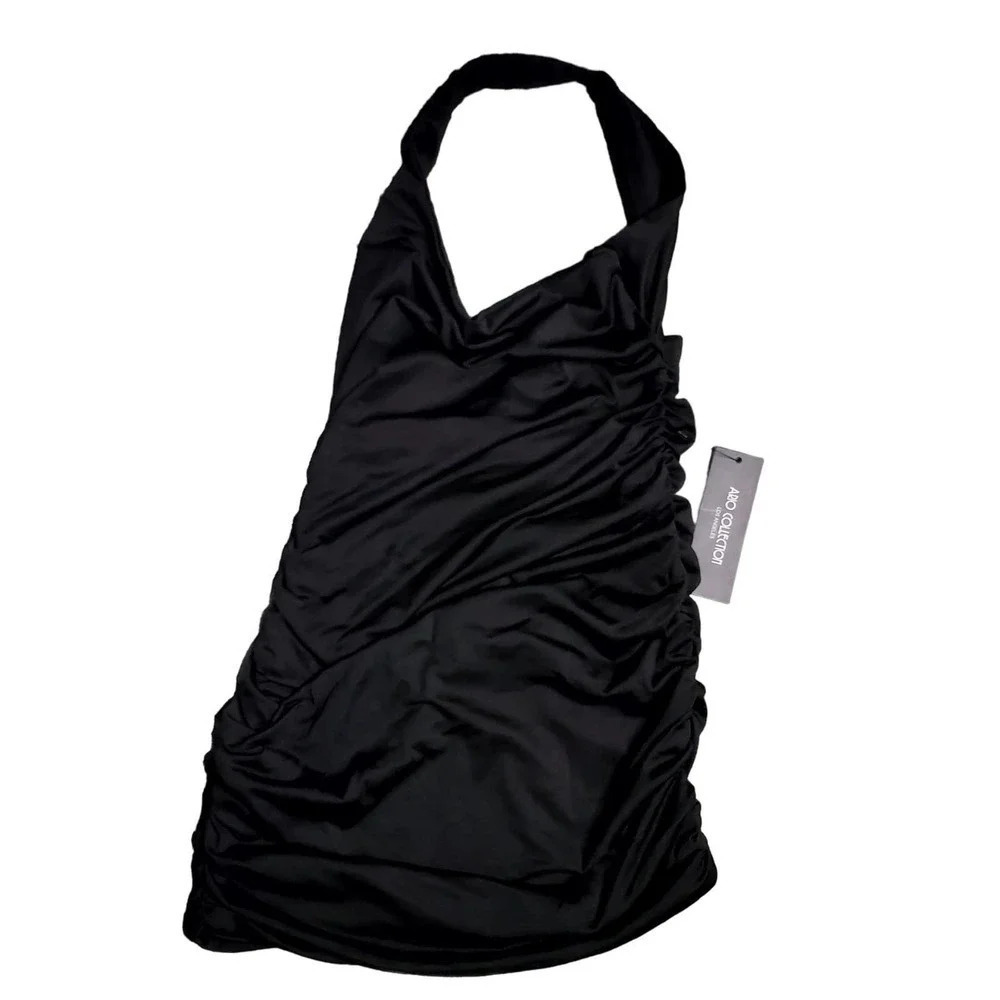 Ario Collection‎ Black Halter Ruched Mini Dress
